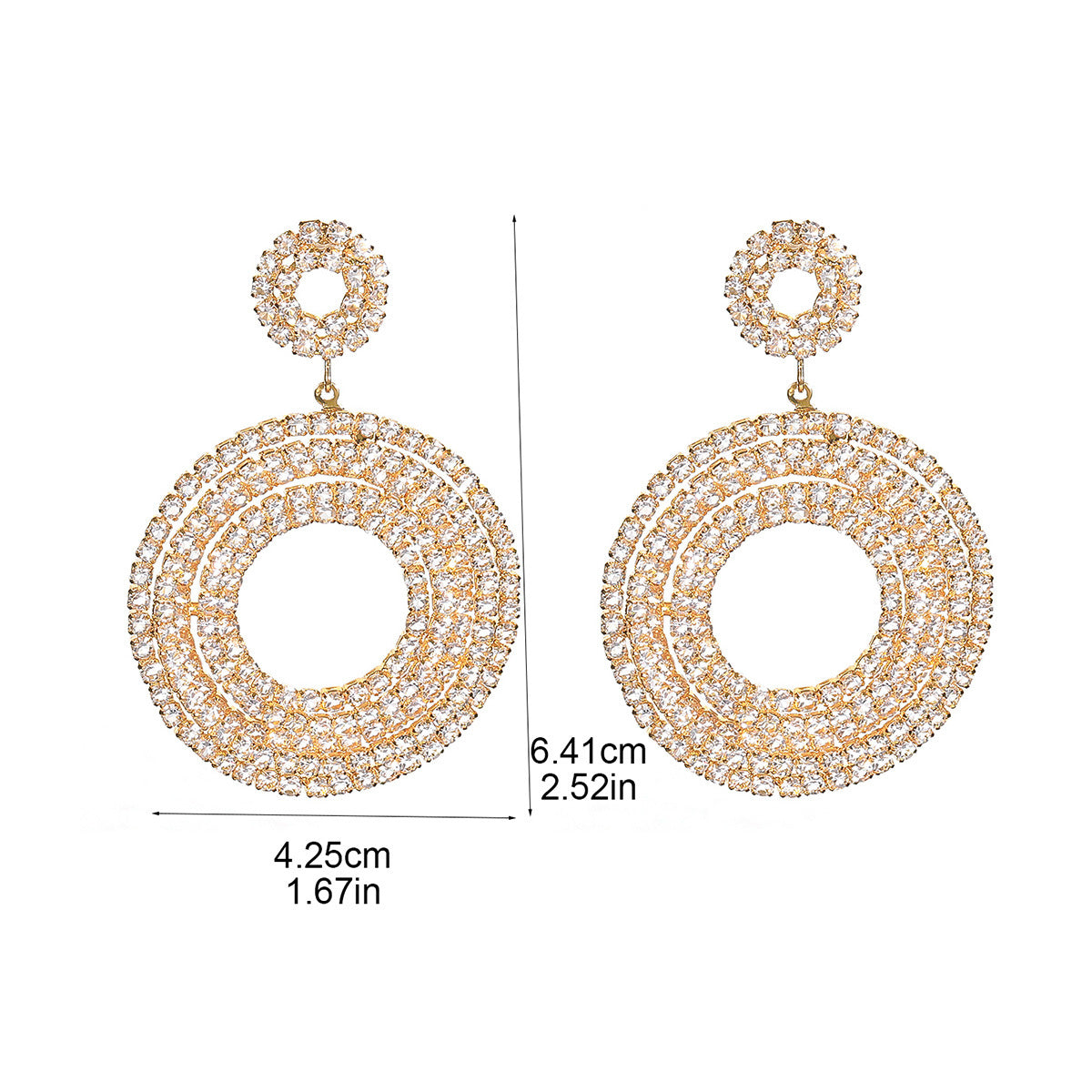 New, fashionable super flash long round rhinestone earrings, earrings for women, high-end luxury stud earrings.