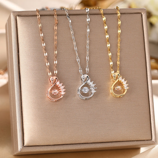 Korean version of Internet celebrity live broadcast titanium steel necklace women's fashion smart beating heart hollow swan personality collarbone chain jewelry
