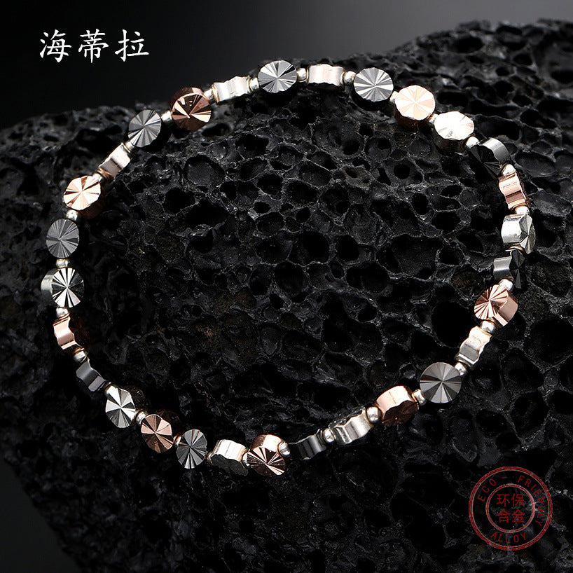 Popular round sparkling beaded bracelet, diamond-cut multi-color splicing versatile men's and women's elastic bracelet