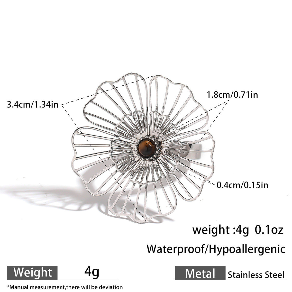 Malt stainless steel non-fading flower rings female three-dimensional opening design ring exaggerated European and American jewelry