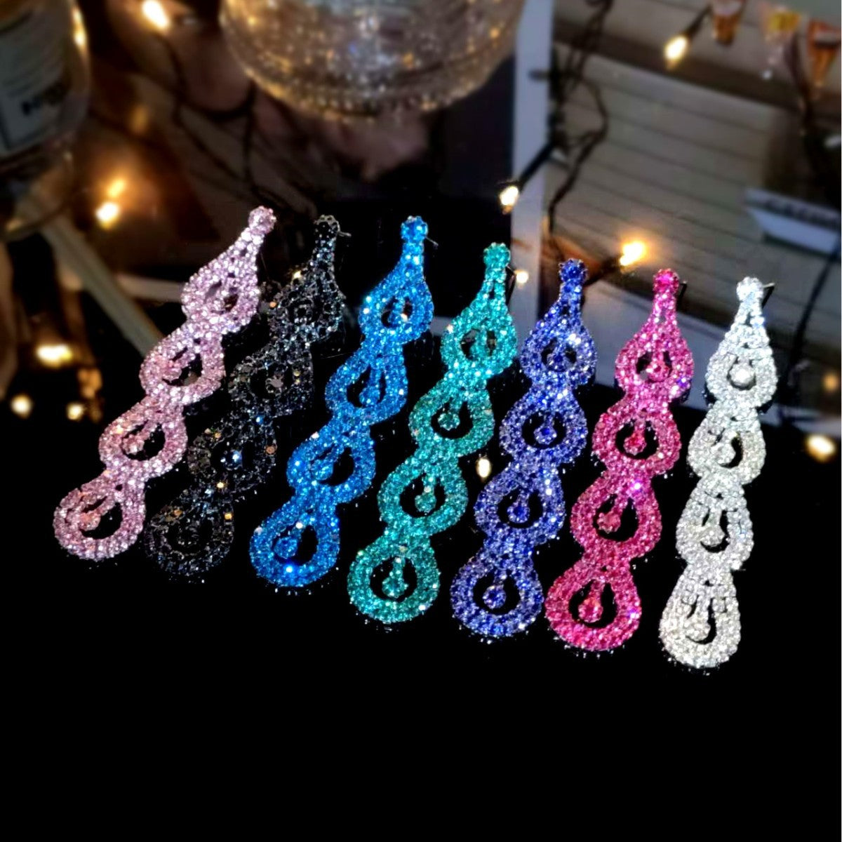 Cho Card Claw Chain Series Rhinestone Earrings Women's Super Flash Full Diamond Long Earrings Stud Earrings Dinner Versatile Earrings