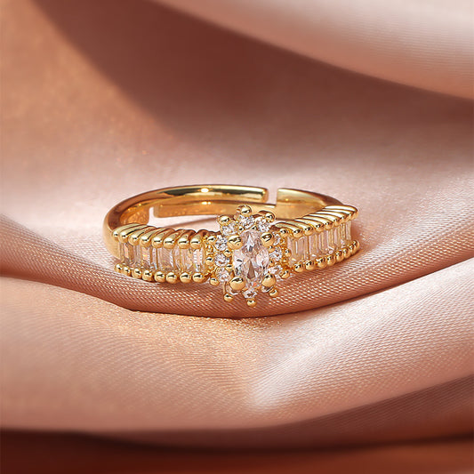 Explosive geometric zircon live adjustable rings French light luxury niche elegant full diamond rings