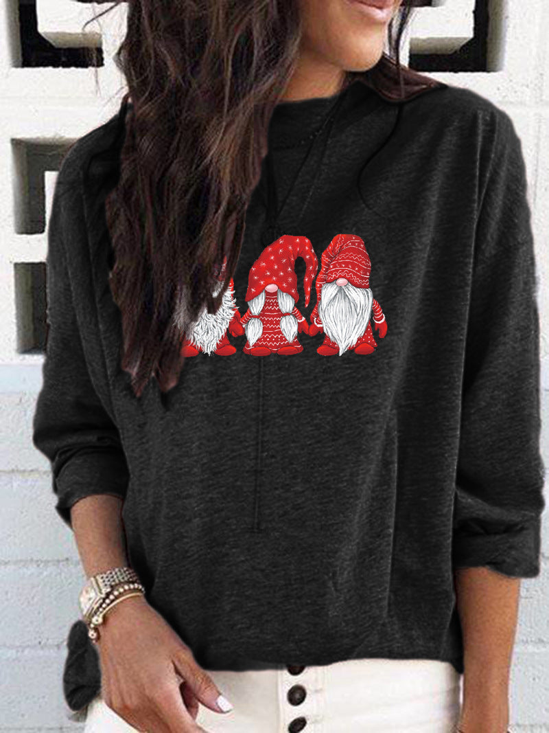 New Santa Claus Holiday Printed Crew Neck Long Sleeve T-Shirt Casual Bottom Top Women