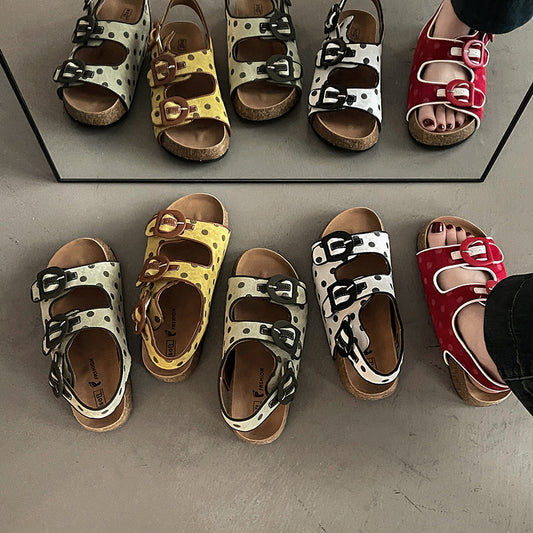 Polka dot platform Birkenstocks women's  new summer versatile and comfortable women wearing sandals with one foot and half drags  slippers