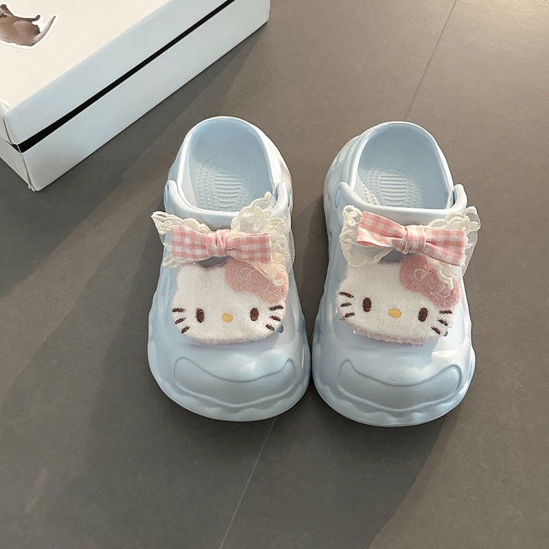 Cartoon cute kt cat casual hole shoes women wear thick soles to increase height in summer indoor beach bag head cool slippers