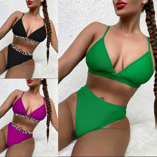 New single swimsuit swimsuit European and American women's swimsuit leopard print bikini split swimsuit