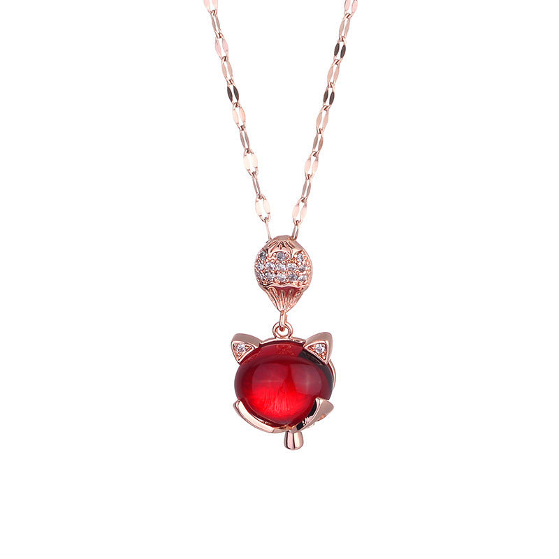 Douyin Internet celebrity titanium steel necklace female opal fox pendant trendy fashion collarbone chain diamond sweater chain jewelry