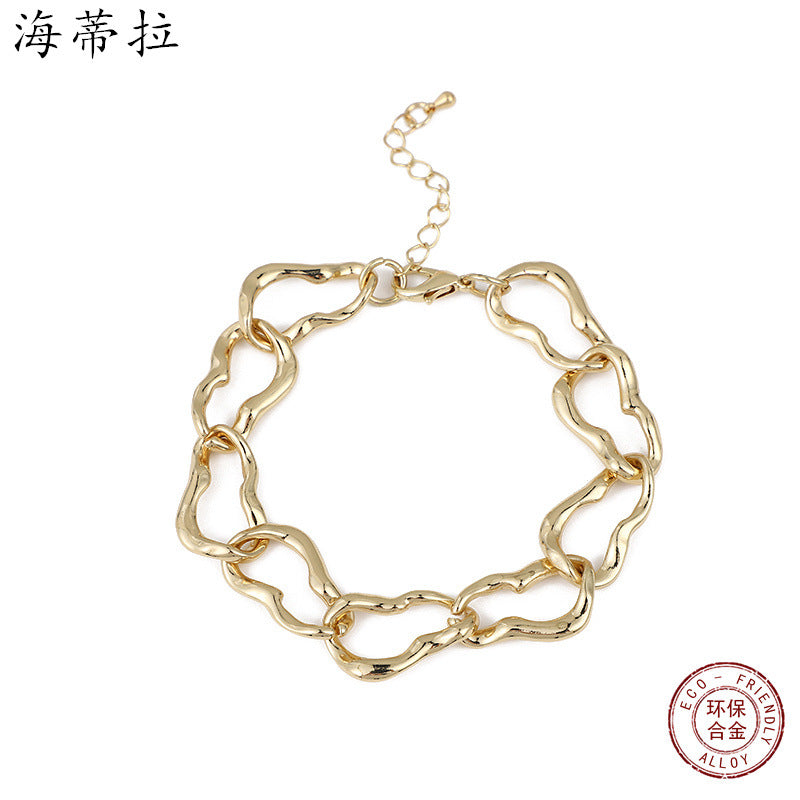 Popular punk irregular alloy bracelet simple and versatile high-end gold-plated men's and women's chain fashion