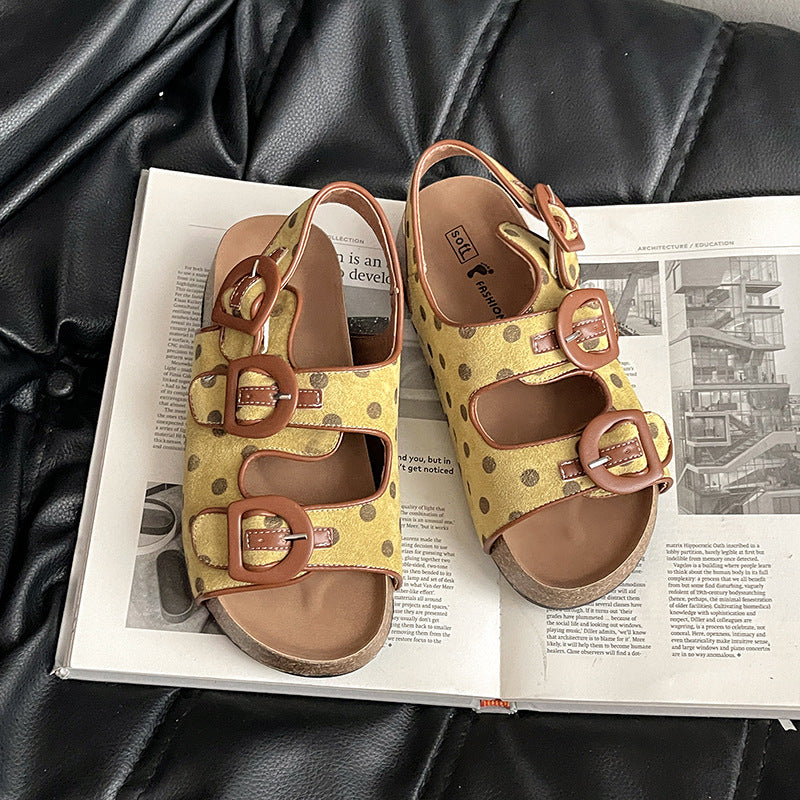Polka dot platform Birkenstocks women's  new summer versatile and comfortable women wearing sandals with one foot and half drags  slippers