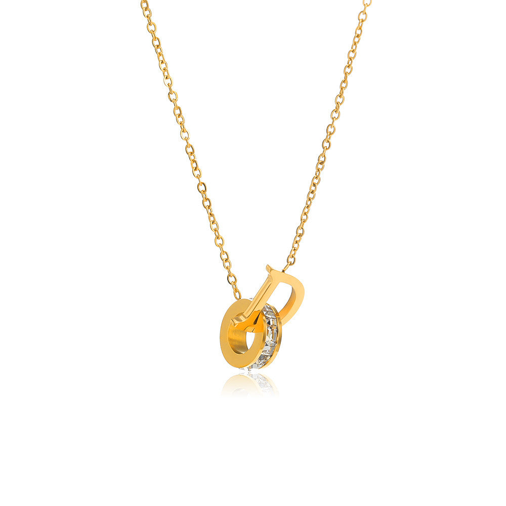 European and American ins titanium steel necklace women's D letter circle pendant light luxury temperament cold wind collarbone chain jewelry does not fade