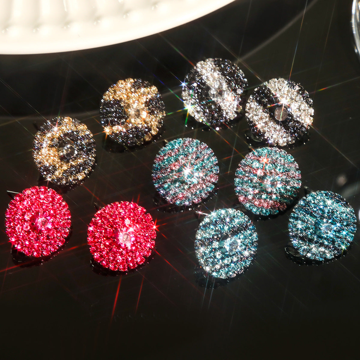 DINGKA explosive rhinestone geometric round women's earrings, a pair of versatile exquisite circles