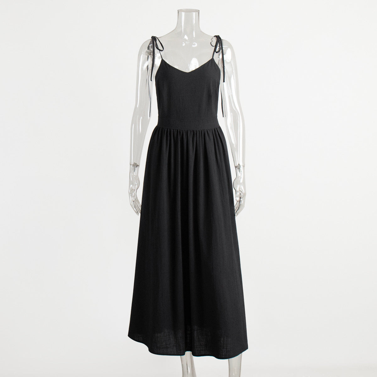 Pure cotton V-neck suspender skirt women's European and American spring new temperament elegant sexy strap backless dress