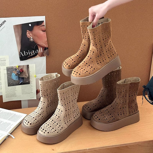 Hollow breathable short boots children's summer thin  new flat-bottomed casual Martin boots Birkenstock hole cool boot shoes