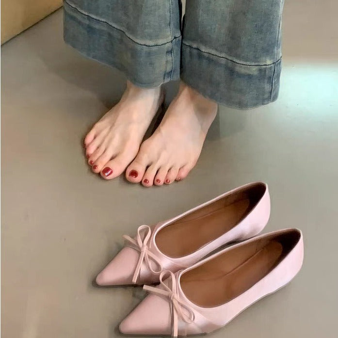 European and American style casual bow flats  autumn new products pointed inner height increase shallow mouth single beanie shoes bag head single shoes