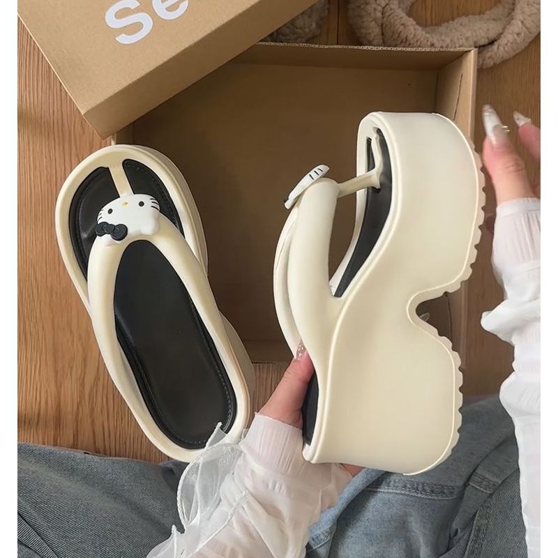 Small high-heeled flip-flop woman  summer new fashion outer wear thick-soled non-slip beach pinch foot cool slippers