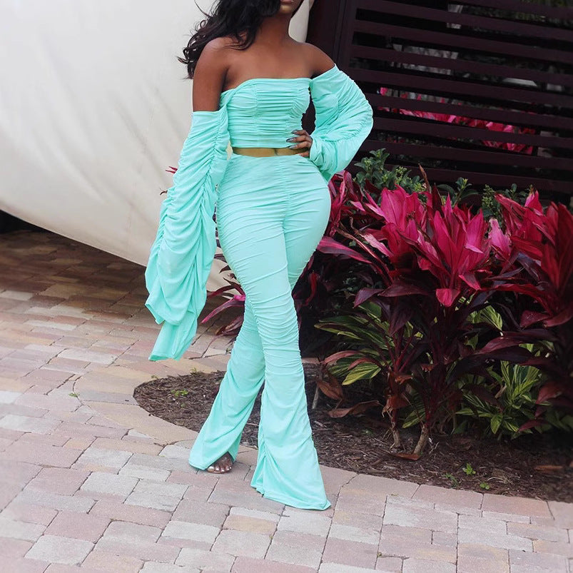 Cross-border tube top two-piece jumpsuit European and American new pleated slim jumpsuit  suits