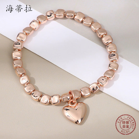 Europe and the United States hot-selling new rose gold-plated love bracelet, fashionable and environmentally friendly alloy heart-shaped pendant women's versatile bracelet