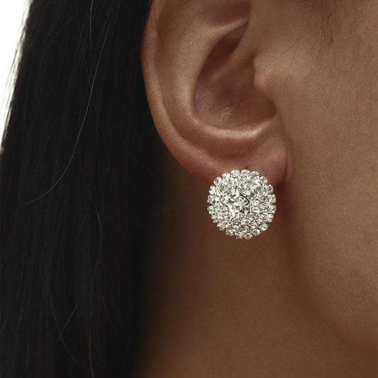 DINGKA explosive rhinestone geometric round women's earrings, a pair of versatile exquisite circles