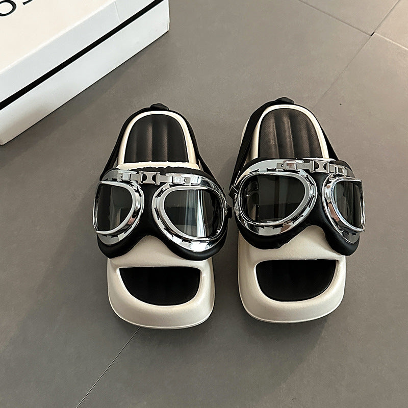 Locomotive glasses wear slippers outside women's summer  new niche design fashionable thick bottom heightening sandals