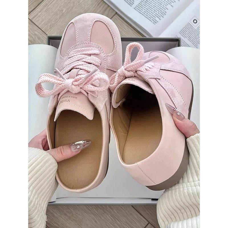Birkenstock bag head half slippers women's spring wear a pair of cool slippers soft sole without heel lazy lace-up German training shoes