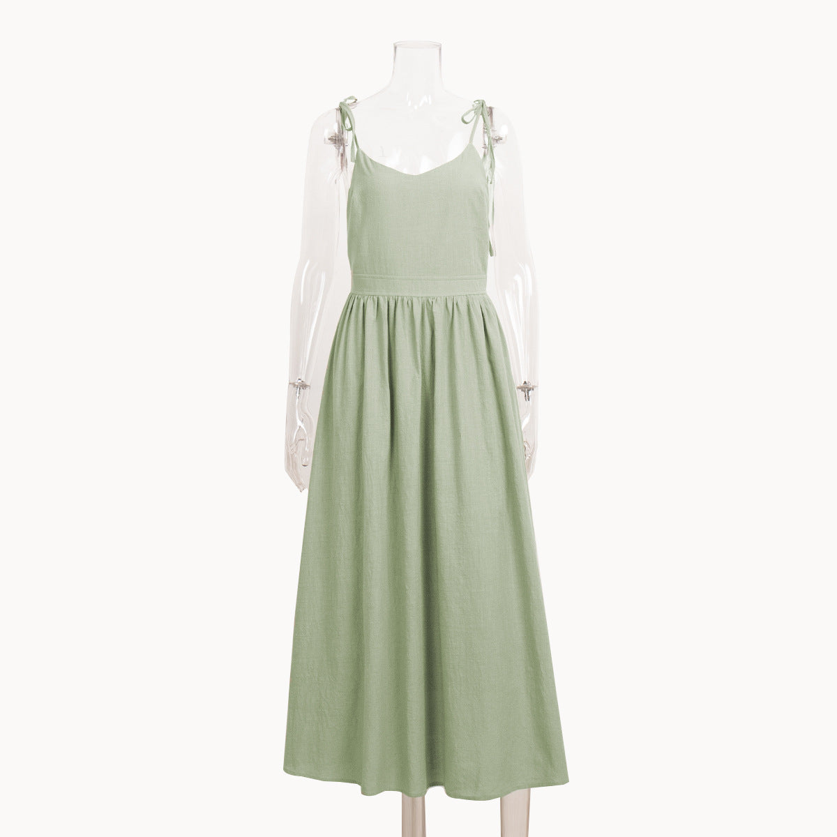 Pure cotton V-neck suspender skirt women's European and American spring new temperament elegant sexy strap backless dress