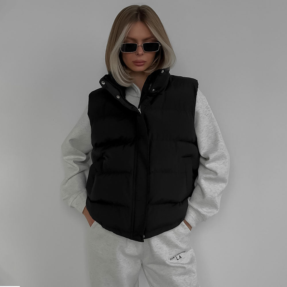 cotton clothes, vests, European and American autumn and winter new trendy babes, sleeveless hooded down cotton jackets