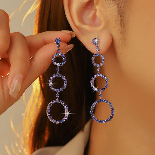 Machika high-end super flash full diamond long fringed earrings women's fashion temperament rhinestone ear jewelry earrings
