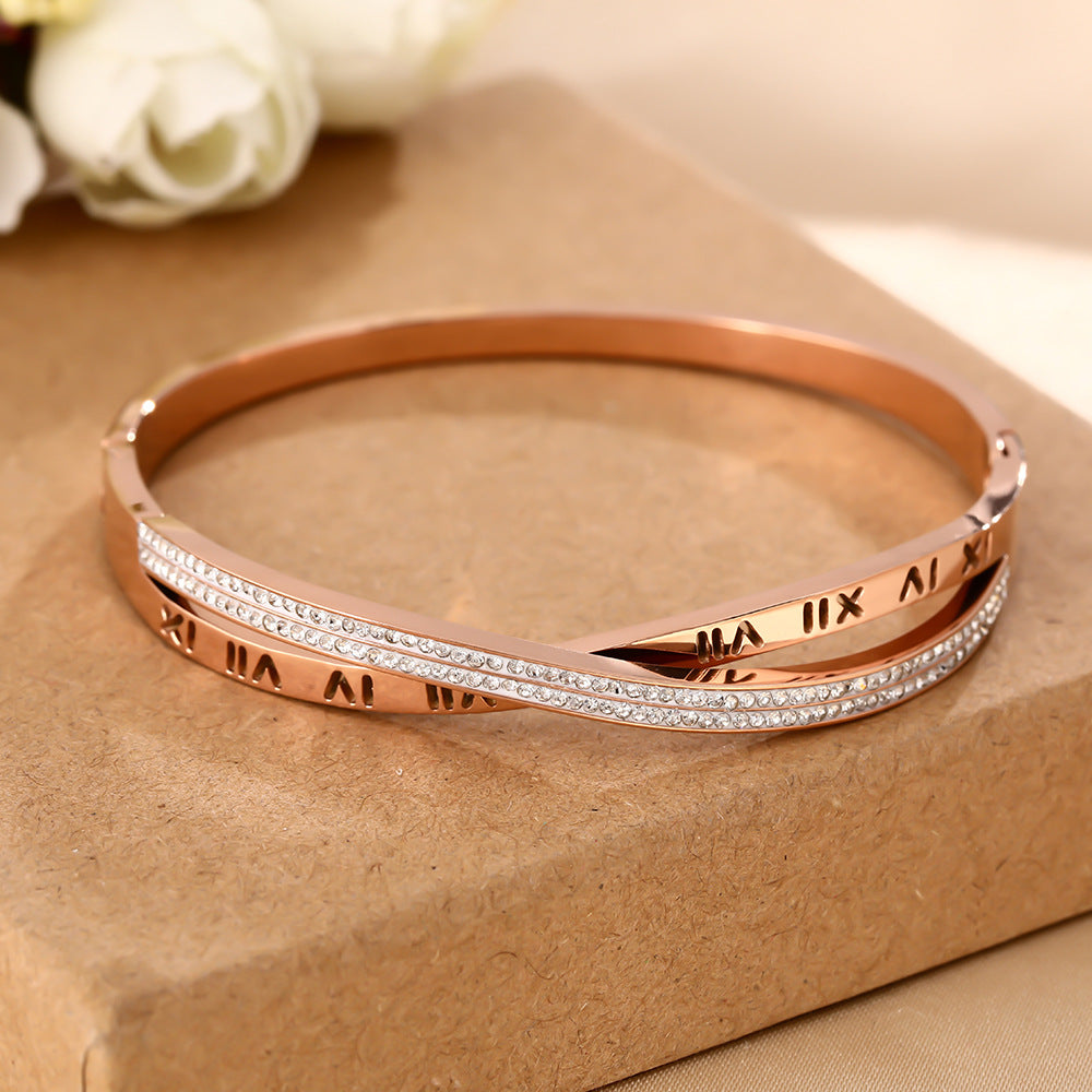 Europe and the United States cross-border e-commerce explosion Roman digital diamond-encrusted titanium steel bracelet women's high-end sense of non-fading hand jewelry wholesale
