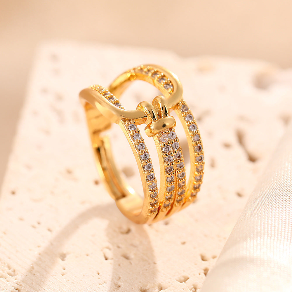 Korean version hot sale light luxury niche high-end design lock multi-layer rings women's ins tide open ring hand jewelry