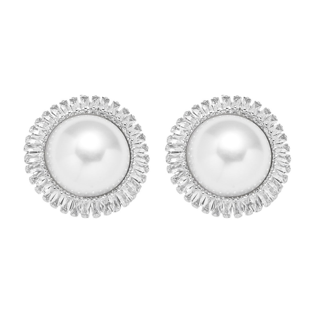 European and American style simple and versatile geometric round rhinestone pearl earrings women's temperament shiny zircon stud earrings ear jewelry
