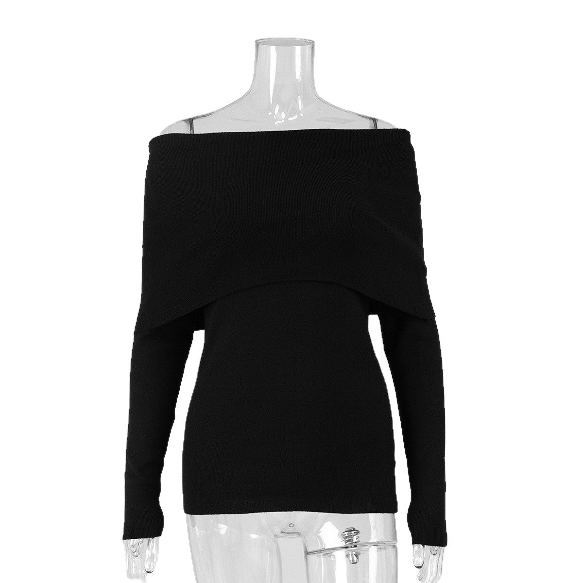 Cross-border new European and American style one-word shoulder temperament open shoulder design sense slim and thin chest-wrapped knitted sweater women