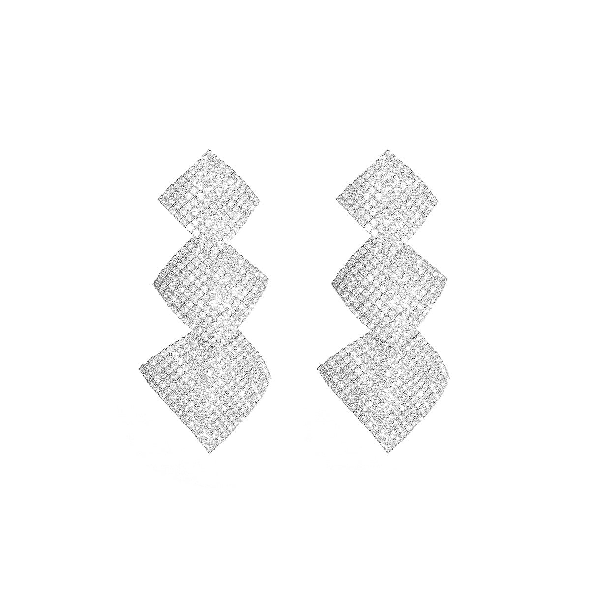 DINGKA supply personality exaggerated heavy industry rhombus big earrings temperament fashionable shiny stud earrings ear jewelry