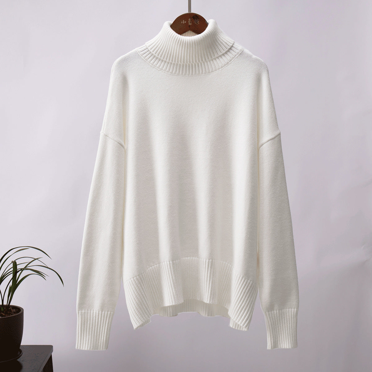 turtleneck sweater women's European, American autumn and winter loose sweater classic versatile solid color pullover sweater