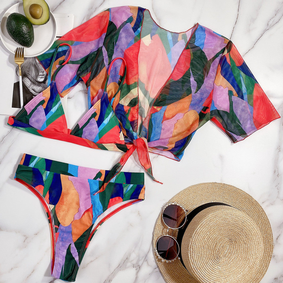 Three-piece single swimsuit bikini  new swimsuits women's printed split swimsuit new swimsuit