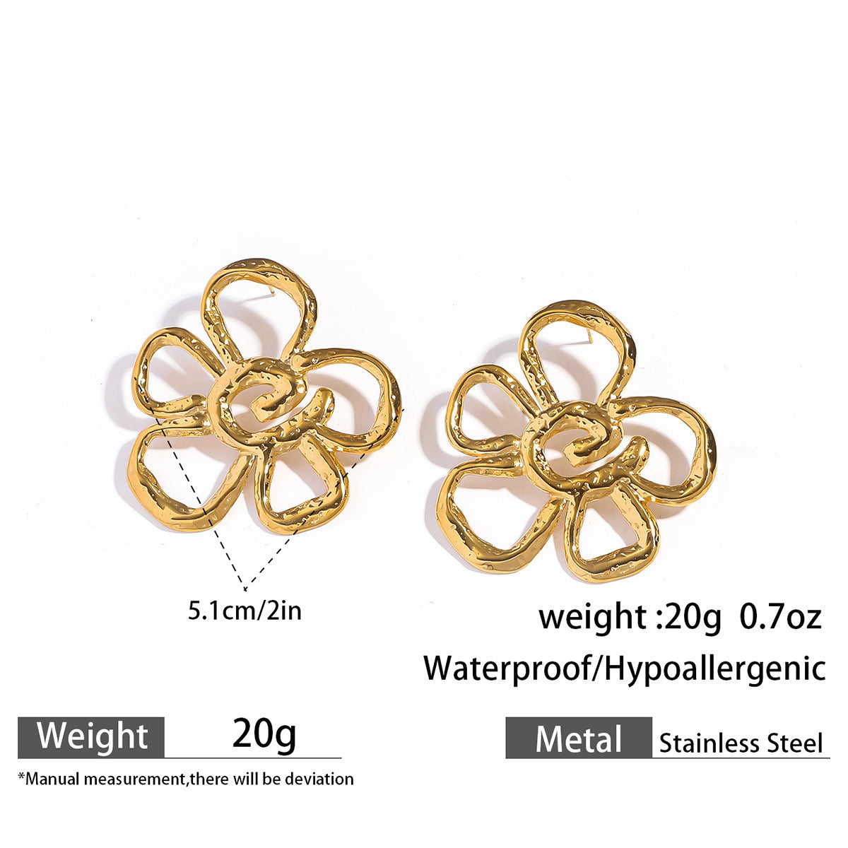 Malt European and American fashion hollow flower earrings stud earrings women's opening design ring rings holiday style earrings