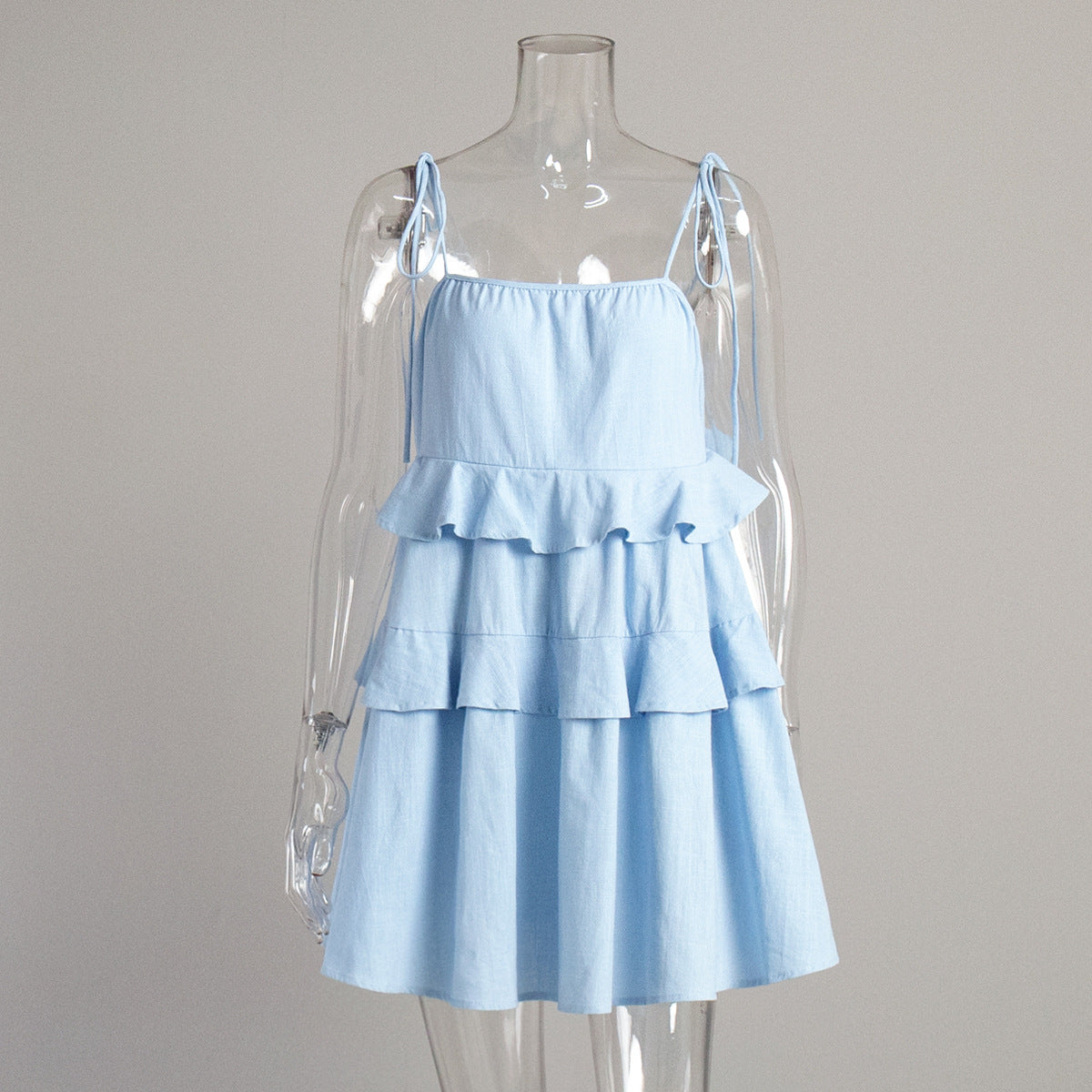 Suspender dress European and American summer multi-layer ruffle edge cake dress short backless suspender dress