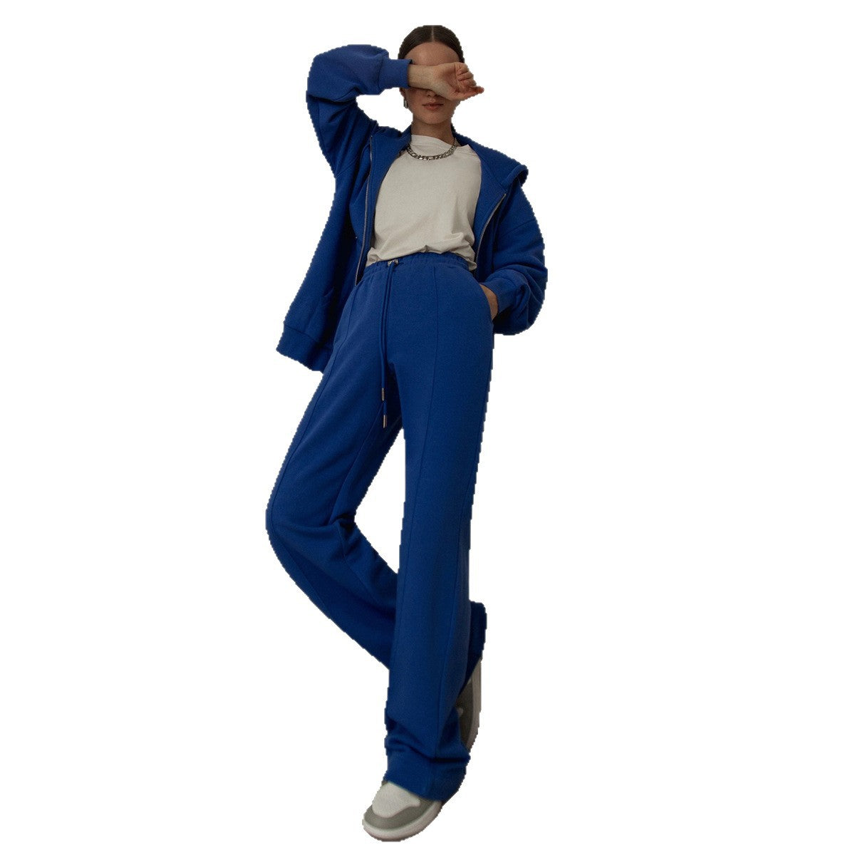 Zipper sweater set European and American autumn and winter fashion simple hoodie jacket + straight pants sweatpants  suits