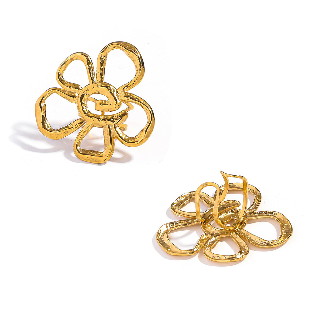 Malt European and American fashion hollow flower earrings stud earrings women's opening design ring rings holiday style earrings