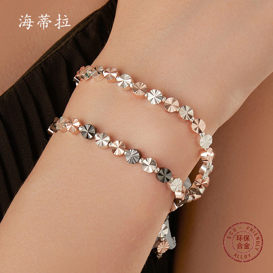 Popular round sparkling beaded bracelet, diamond-cut multi-color splicing versatile men's and women's elastic bracelet