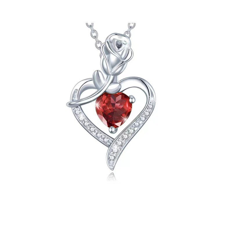European and American fashion rose women's love-type diamond-encrusted pendant necklace Mother's Day gift jewelry