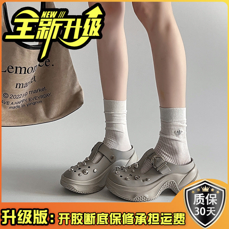 Casual hole shoes  summer and spring new European niche rhinestone thick sole heightening simple fashion bag head sandals slippers