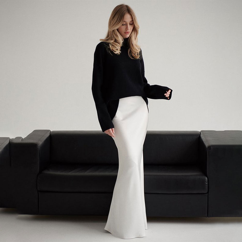 Fishtail skirt European and American spring satin satin satin long high-waisted hip-wrapped floor-mopping fishtail skirt  dress