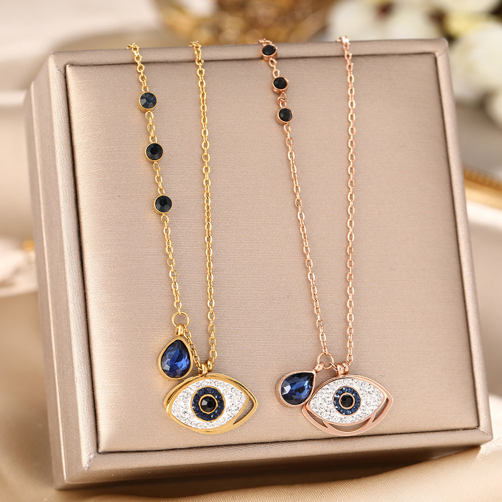 European and American cross-border devil eyes titanium steel necklace female personality blue eye temperament light luxury collarbone chain jewelry does not fade