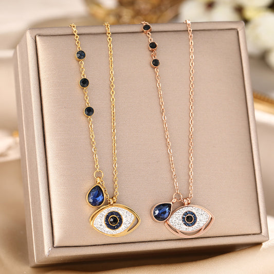 European and American cross-border devil eyes titanium steel necklace female personality blue eye temperament light luxury collarbone chain jewelry does not fade