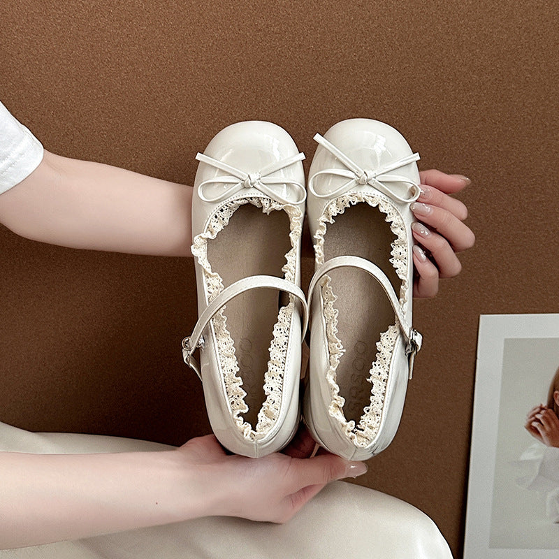 French lace bow women Mary Jane shoes summer fashion new silver single  beanie shoes inner height increase evening leather shoes