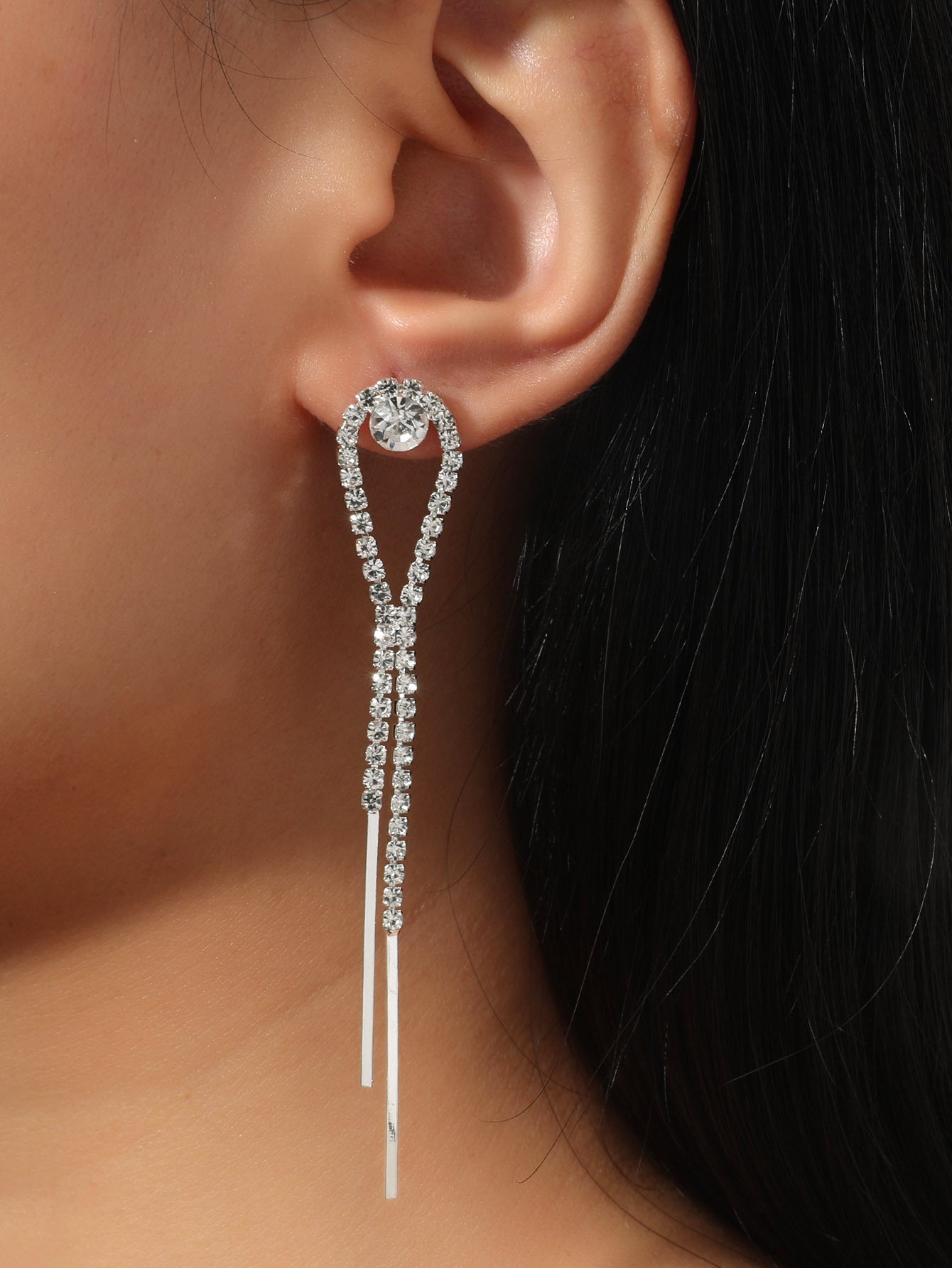 Machika high-end super flash full diamond long fringed earrings women's fashion temperament rhinestone ear jewelry earrings