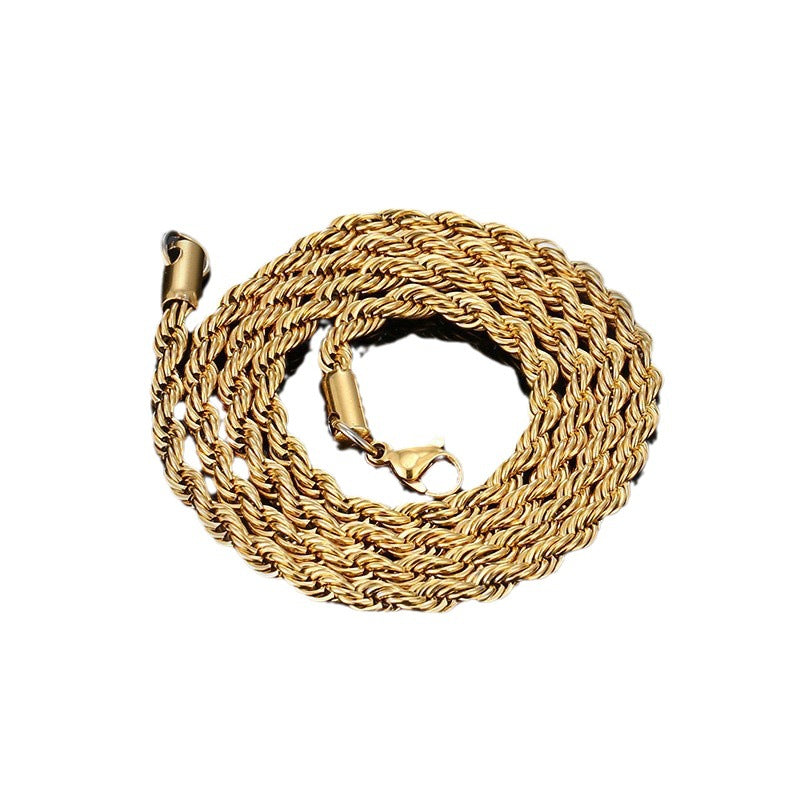 Foreign trade hot-selling European and American trend jewelry plated 18K gold necklace 4MM flash twist rope twist necklace
