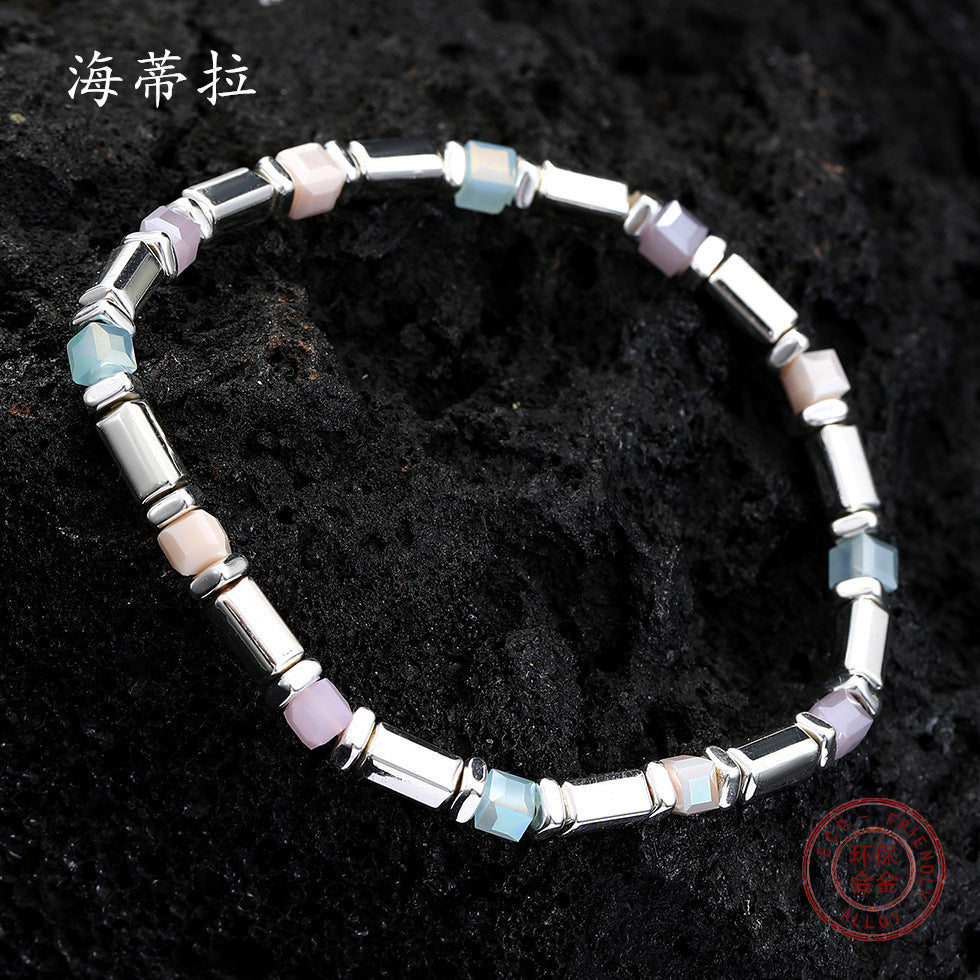 Original new small square beaded elastic bracelet, colored resin diamond cut loose beads women's jewelry
