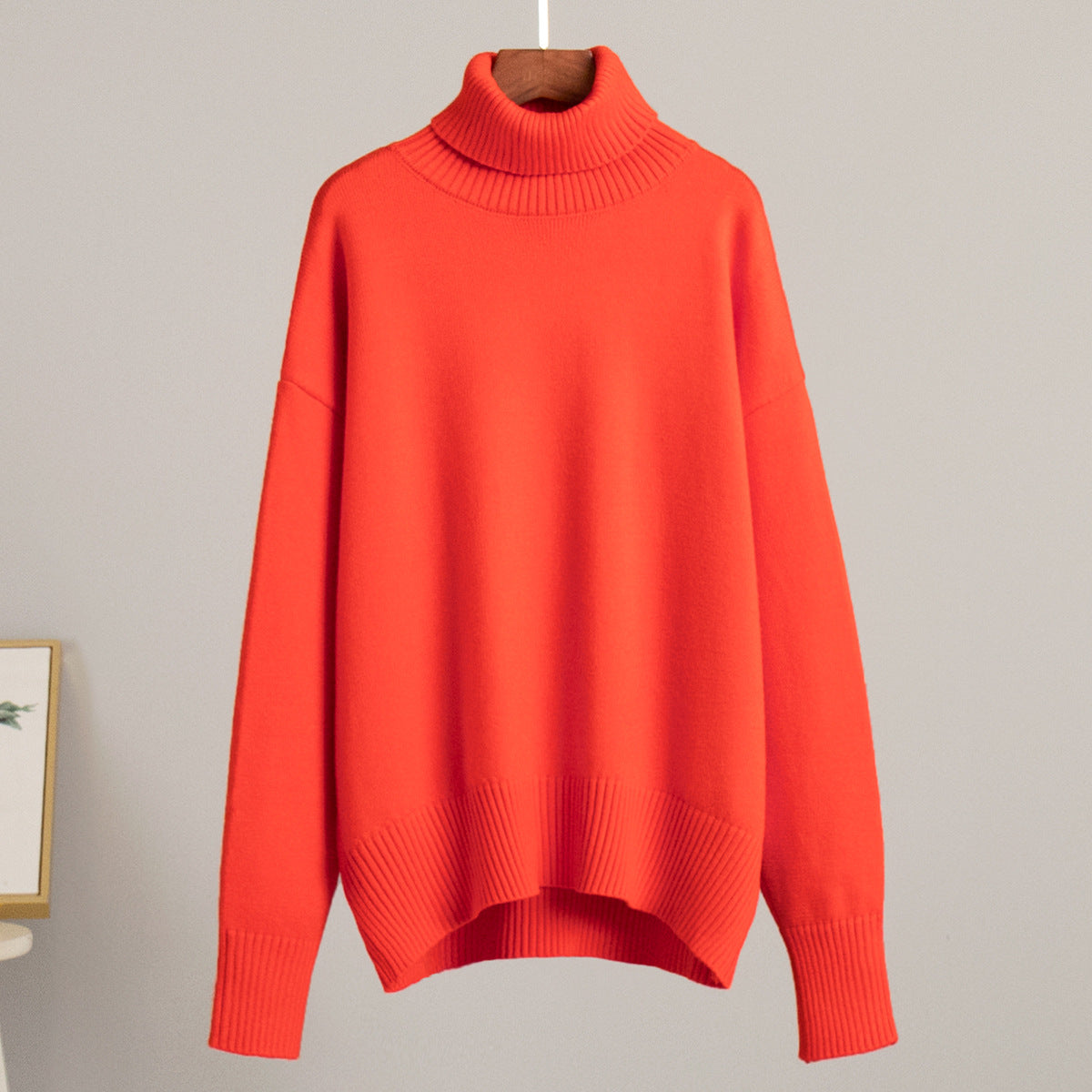 Cross-border solid color turtleneck sweater European, American autumn and winter loose knitted sweater Ins Amazon pullover women