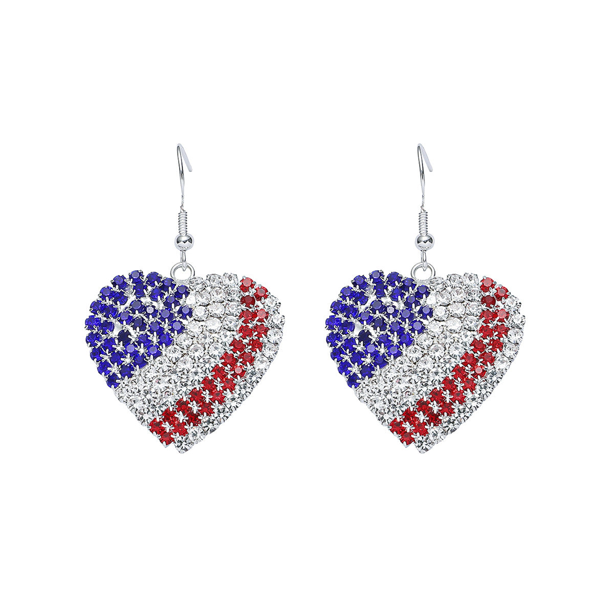 Popular, Independence Day super flash full of diamond love ear hook earrings women, all-copper fashionable and exquisite stud earrings
